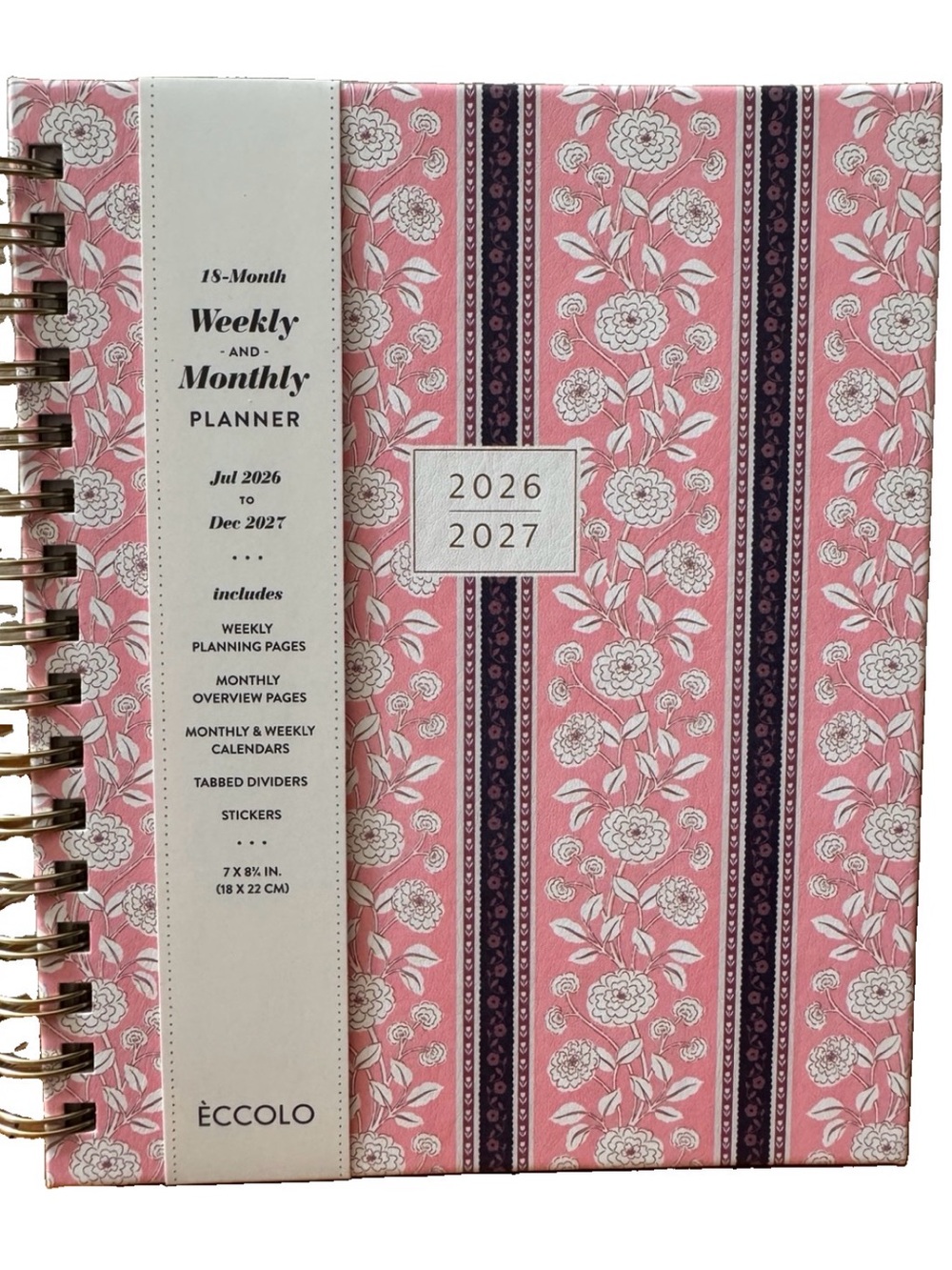 Eccolo Planner 2026- 2027 18-Month Weekly & Monthly Planner Hard Cover 8x7.5”